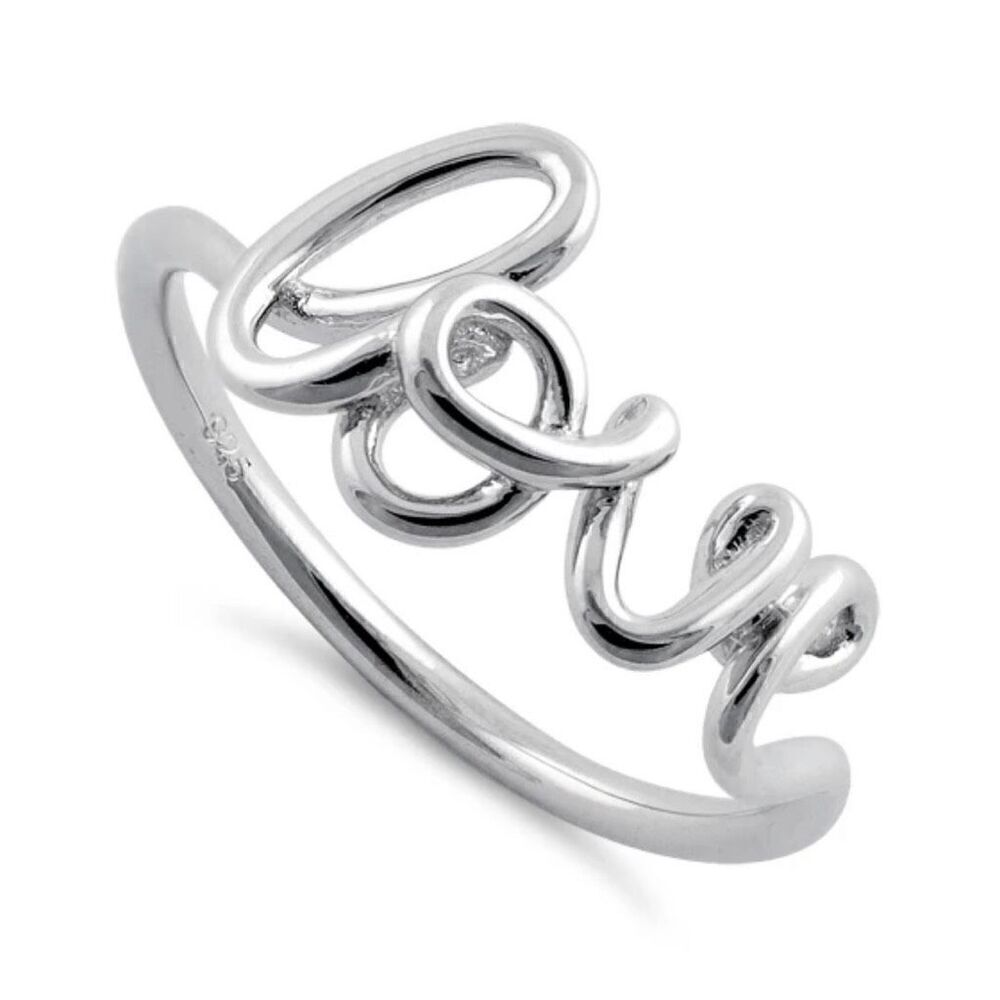 New Solid Sterling Silver Love Script Ring - Picture 1 of 5